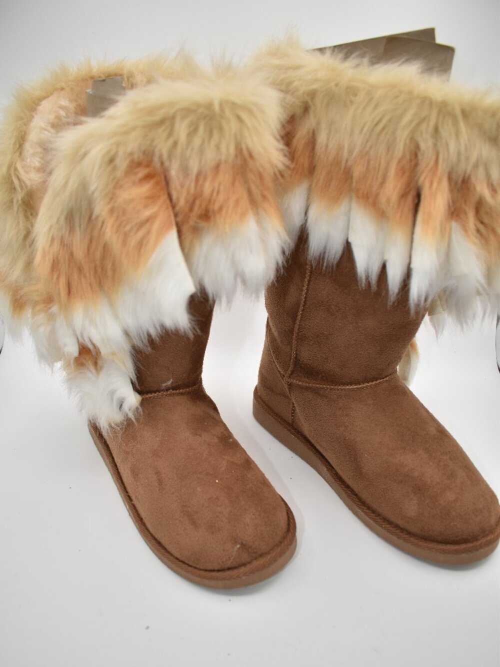 NEW Size 8 Brown Faux Suede Boots Faux Fur Trim Winter Boho Y2K